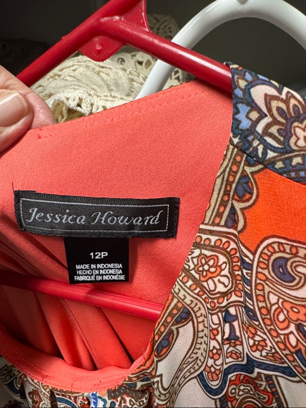 Jessica Howard Coral and Blue Paisley Sleeveless Shift Dress - Picture 3 of 7